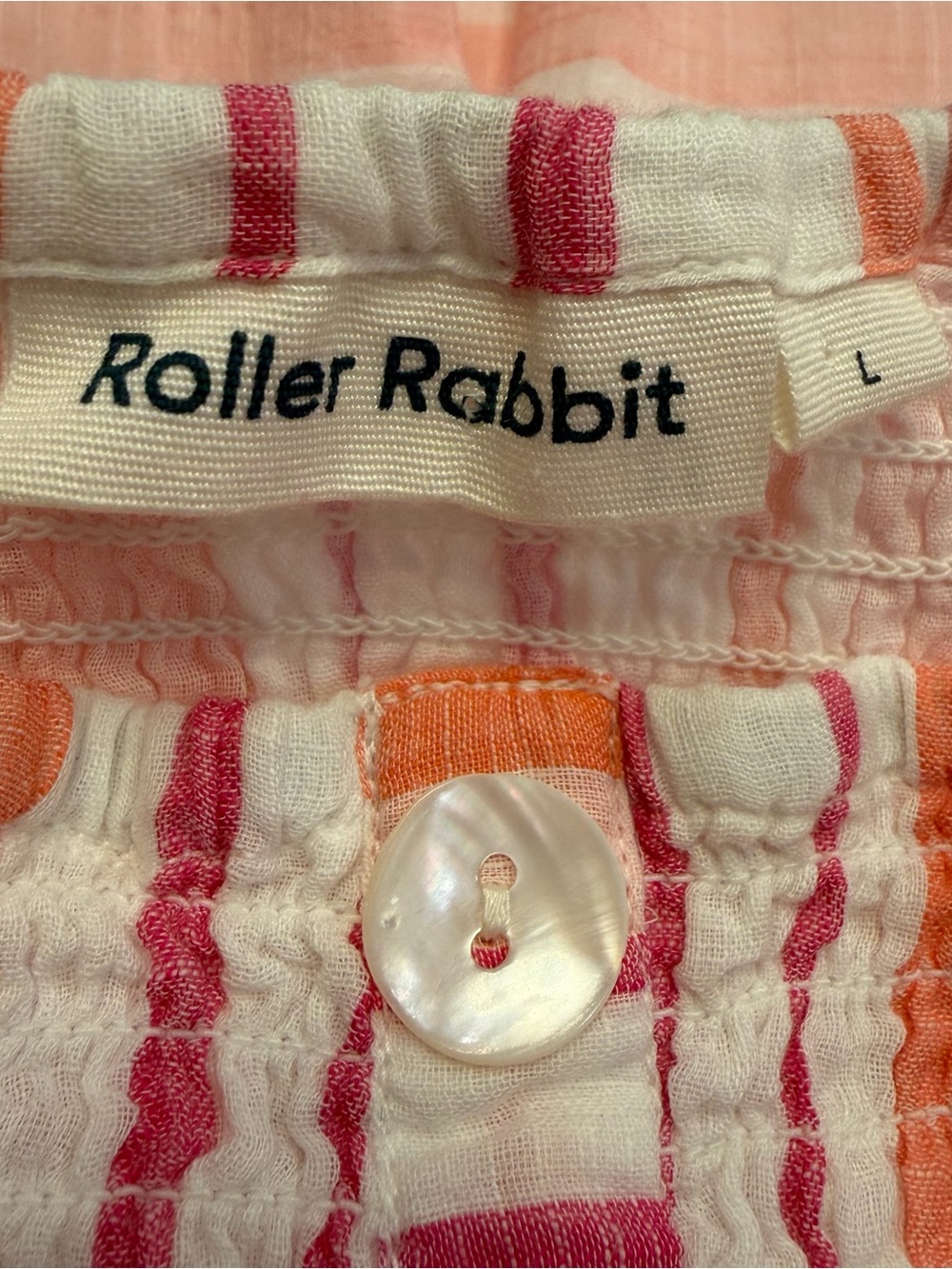 Roller Rabbit Kirsten Dress East Hampton Stripe Pink Cotton Smocked Midi Large - Picture 3 of 16